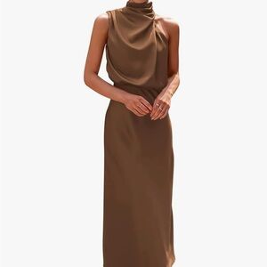 Chic One Shoulder Brown Dress
